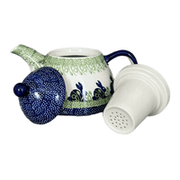 A picture of a Polish Pottery Tea Infuser Teapot (Bunny Love) | C028T-P324 as shown at PolishPotteryOutlet.com/products/tea-infuser-teapot-bunny-love-c028t-p324