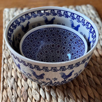 A picture of a Polish Pottery Zaklady 8" Extra-Deep Bowl (Rooster Blues) | Y985A-D1149 as shown at PolishPotteryOutlet.com/products/8-extra-deep-bowl-rooster-blues-y985a-d1149