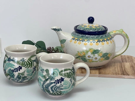 Mug, Belly Mug, 16 oz Large in "Scattered Ferns" by Manufaktura | K068S-GZ39