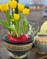 Bowl, Round, Deep, Pedestal, 10" in "Hummingbird Bouquet" by Ceramika Artystyczna | A215-U3357