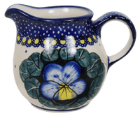 A picture of a Polish Pottery The Cream of Creamers - "Basia" (Pansies) | D019S-JZB as shown at PolishPotteryOutlet.com/products/the-cream-of-creamers-basia-pansies-d019s-jzb