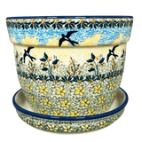 Flower Pot, with Saucer, 6" in "Soaring Swallows" by Manufaktura | D036S-WK57