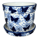 Flower Pot, with Saucer, 6" in "Blue Butterfly" by Manufaktura | D036U-AS58