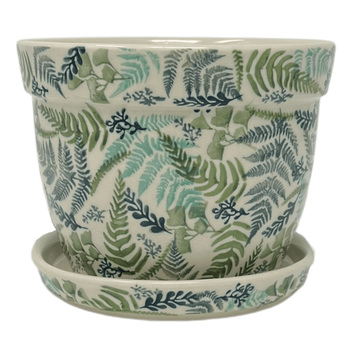 Flower Pot, with Saucer, 8" in "Scattered Ferns" by Manufaktura | D037S-GZ39