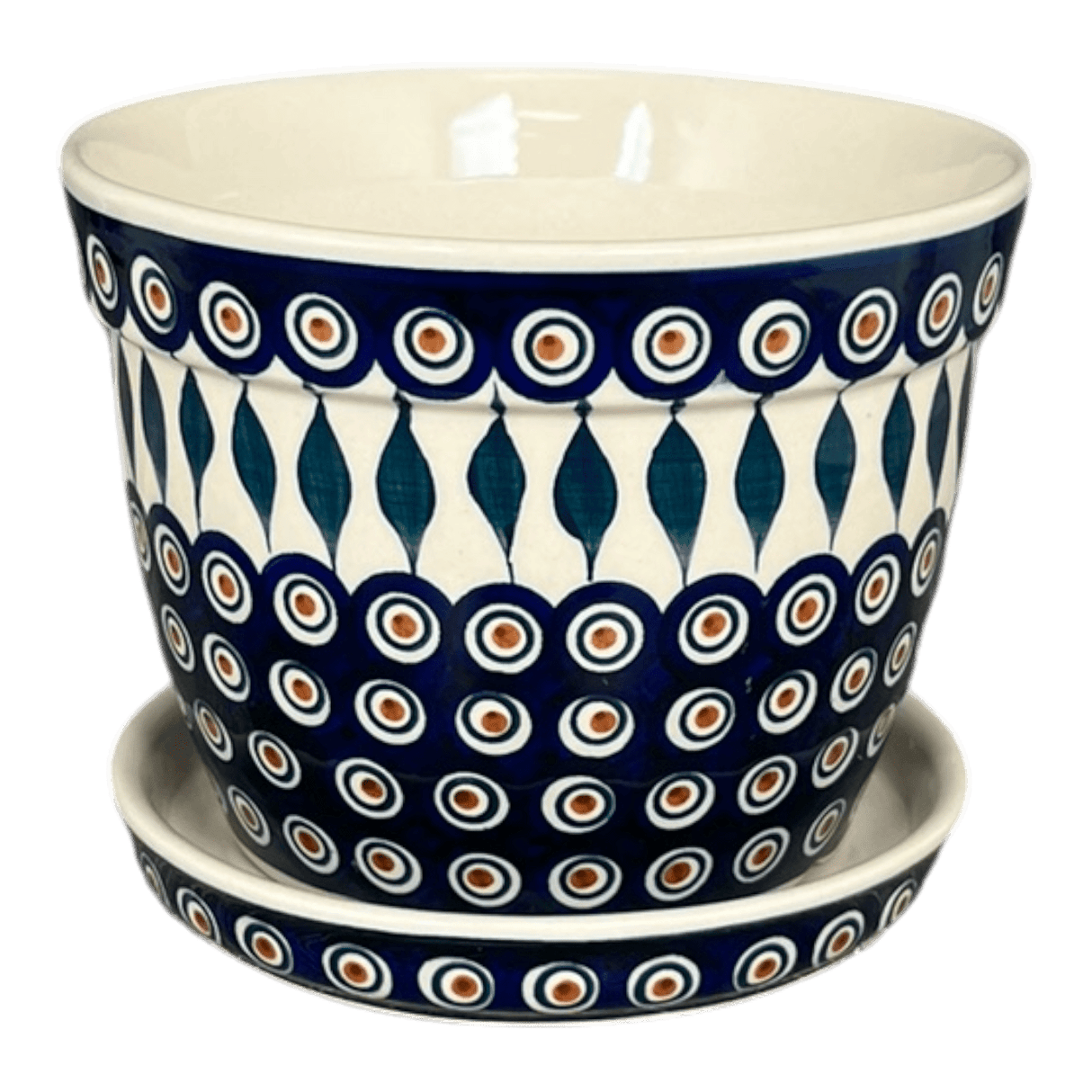 Flower Pot, with Saucer, 8" in "Peacock" by Manufaktura | D037T-54
