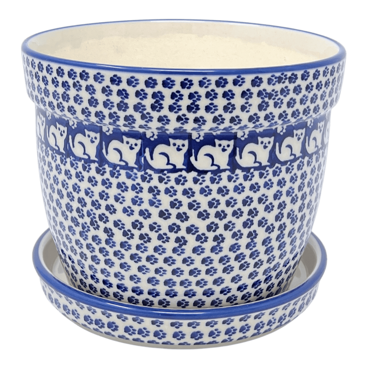 Flower Pot, with Saucer, 8" in "Kitty Cat Path" by Manufaktura | D037T-KOT6