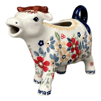 A picture of a Polish Pottery Cow Creamer (Ruby Duet) | D081S-DPLC as shown at PolishPotteryOutlet.com/products/cow-creamer-ruby-duet-d081s-dplc