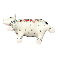 A picture of a Polish Pottery Cow Creamer (Full Bloom) | D081S-EO34 as shown at PolishPotteryOutlet.com/products/cow-creamer-full-bloom-d081s-eo34