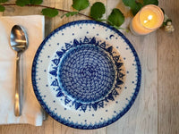 A picture of a Polish Pottery CA Soup Plate (Winter Skies) | A014-2826X as shown at PolishPotteryOutlet.com/products/9-25-soup-pasta-plate-winter-skies-a014-2826x