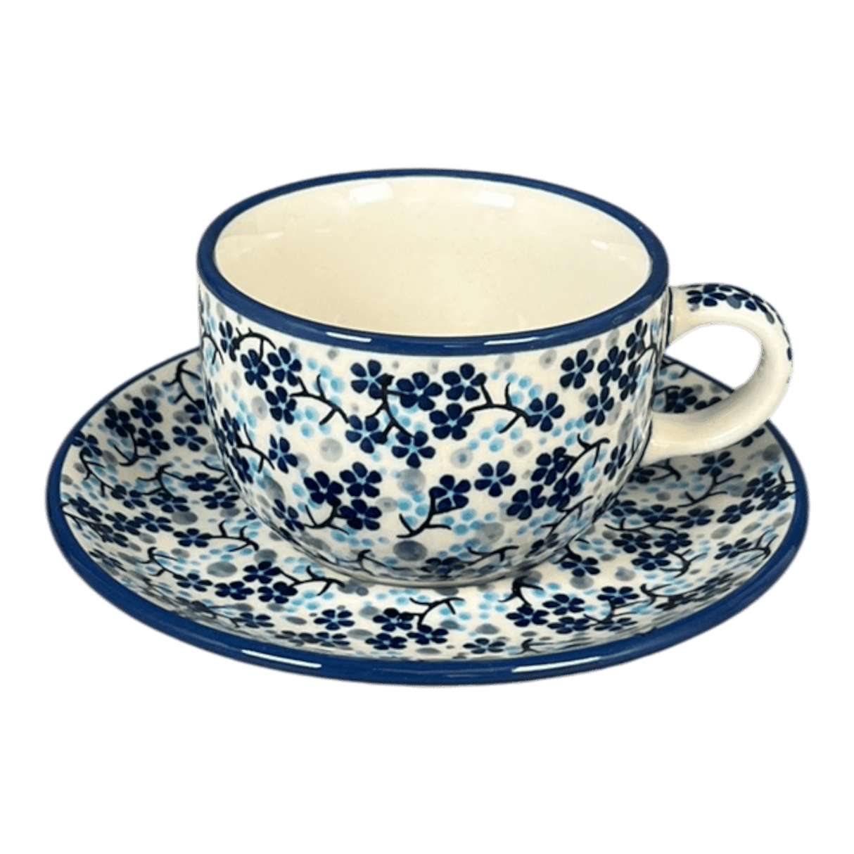 Cup & Saucer, 7 oz in "Scattered Blues" by Manufaktura | F043S-AS45