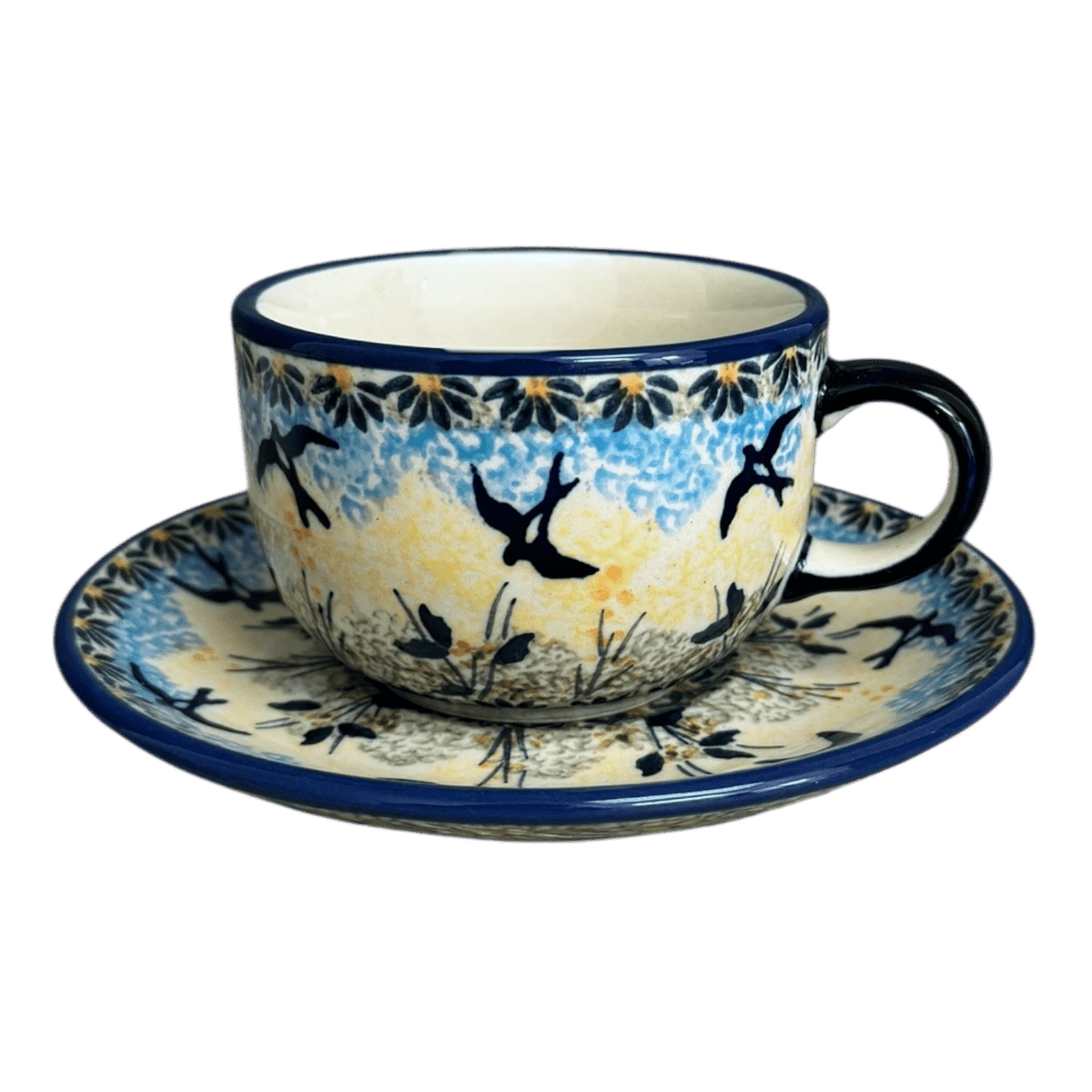 Cup & Saucer, 7 oz in "Soaring Swallows" by Manufaktura | F043S-WK57