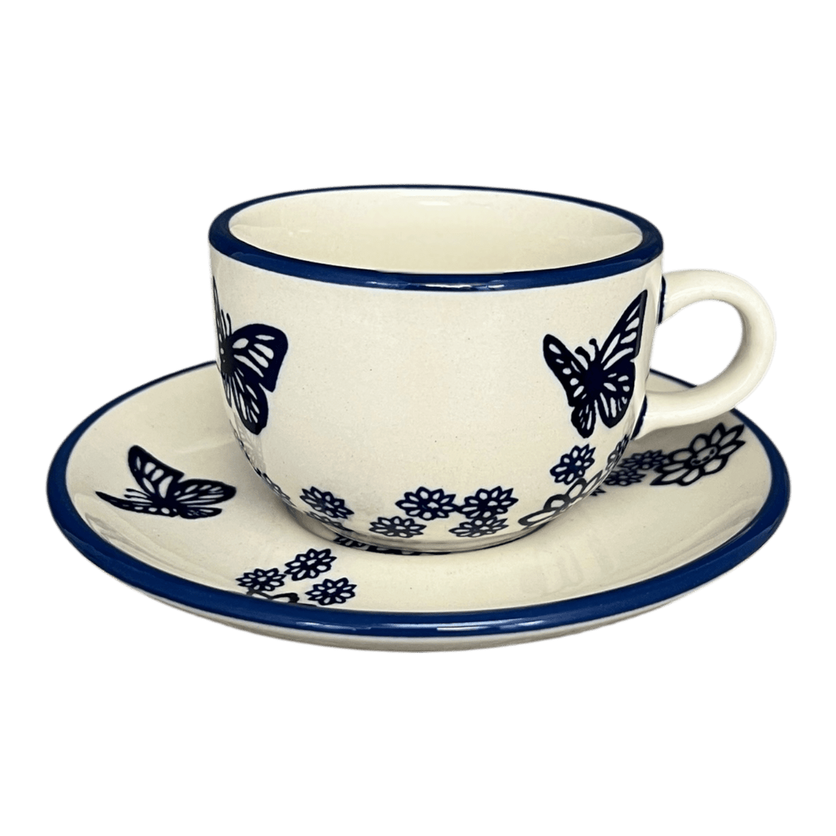 Cup & Saucer, 7 oz in "Blue Butterfly" by Manufaktura | F043U-AS58