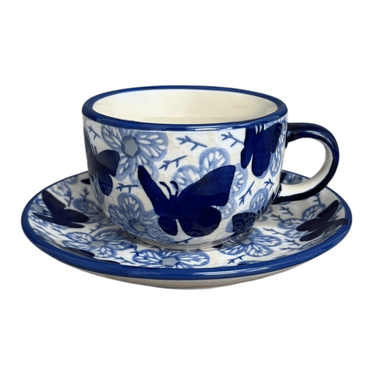 Cup & Saucer, 7 oz in "Blue Butterfly" by Manufaktura | F043U-AS58