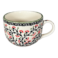 A picture of a Polish Pottery Latte Cup (Cherry Blossom) | F044S-DPGJ as shown at PolishPotteryOutlet.com/products/large-latte-soup-cups-cherry-blossom-f044s-dpgj