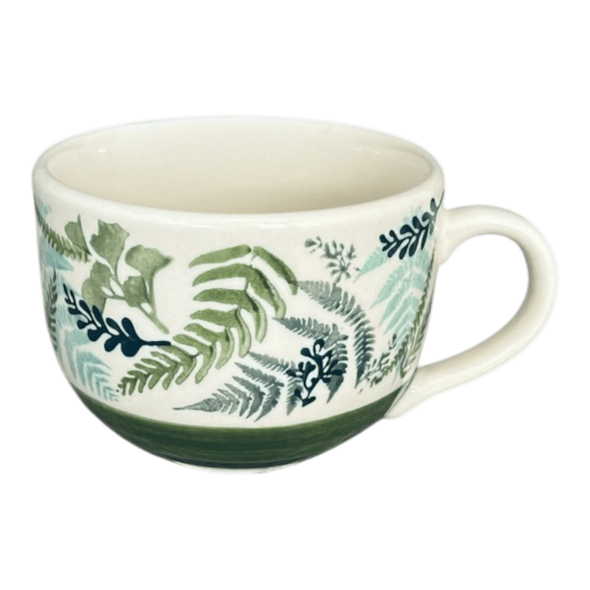 Cup, Latte, 18 oz in "Scattered Ferns in Green" by Manufaktura | F044S-GZ44