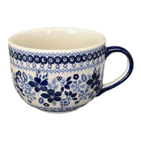 A picture of a Polish Pottery Latte Cup (Duet in Blue) | F044S-SB01 as shown at PolishPotteryOutlet.com/products/large-latte-soup-cups-duet-in-blue-f044s-sb01