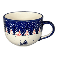 A picture of a Polish Pottery Latte Cup (Christmas Chapel) | F044T-CHDK as shown at PolishPotteryOutlet.com/products/large-latte-soup-cups-christmas-chapel-f044t-chdk