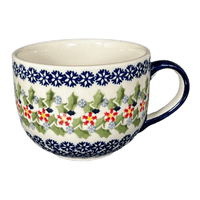 A picture of a Polish Pottery Latte Cup (Holly in Bloom) | F044T-IN13 as shown at PolishPotteryOutlet.com/products/large-latte-soup-cups-holly-in-bloom-f044t-in13