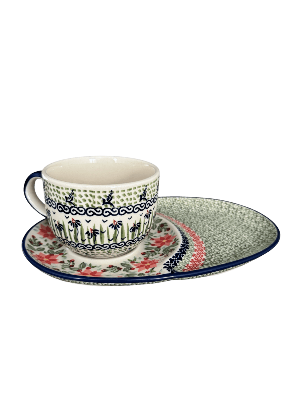 Plate, Oval, Soup & Sandwich, 11.75" x 7.25" in "Pink Poinsettia" by Manufaktura | P006S-PS14