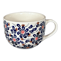 A picture of a Polish Pottery Latte Cup (Floral Fireworks) | F044U-BSAS as shown at PolishPotteryOutlet.com/products/large-latte-soup-cups-floral-fireworks-f044u-bsas