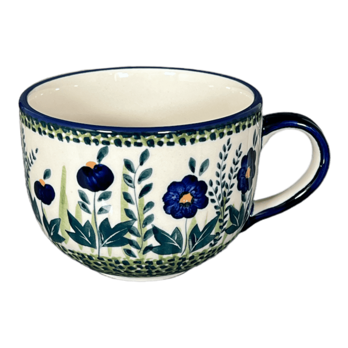 Cup, Latte, 18 oz in "Bouncing Blue Blossoms" by Manufaktura | F044U-IM03