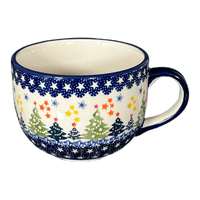 A picture of a Polish Pottery Latte Cup (Festive Forest) | F044U-INS6 as shown at PolishPotteryOutlet.com/products/large-latte-soup-cups-festive-forest-f044u-ins6-1