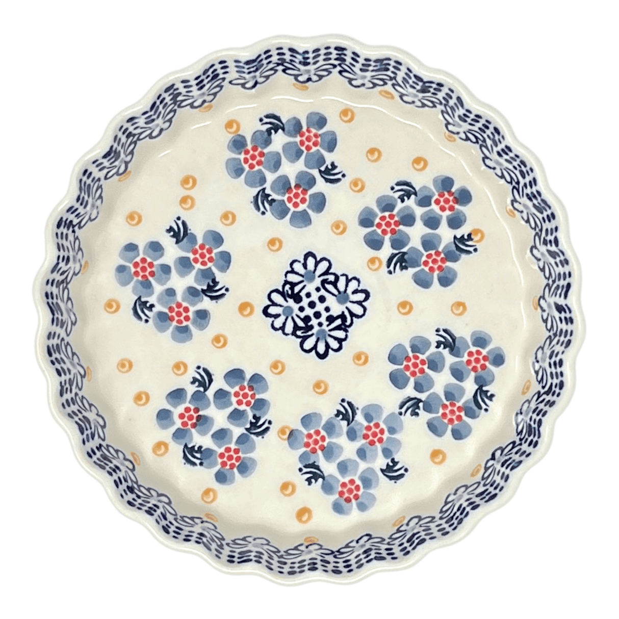 Quiche Dish, Round, 7.5" Small in "Periwinkles & Pinwheels" by Manufaktura | F055T-AS42
