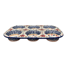 Polish Pottery Muffin Pan (Ruby Bouquet) | F093S-DPCS Additional Image at PolishPotteryOutlet.com