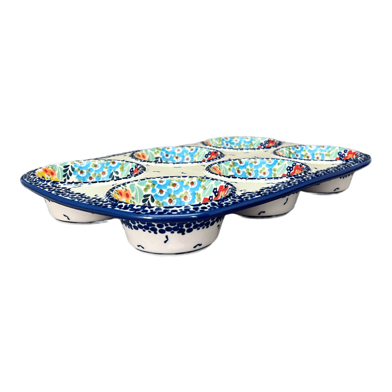 Polish Pottery 14 Muffin Pan Heavenly Red Wreath