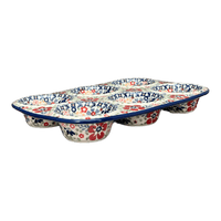 A picture of a Polish Pottery Muffin Pan (Full Bloom) | F093S-EO34 as shown at PolishPotteryOutlet.com/products/muffin-pan-full-bloom-f093s-eo34