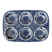 A picture of a Polish Pottery Muffin Pan (Blue Life) | F093S-EO39 as shown at PolishPotteryOutlet.com/products/muffin-pan-blue-life-f093s-eo39