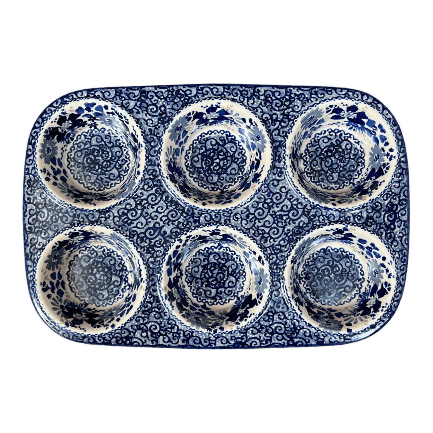 Polish Pottery - Muffin Pan - Blue Life - The Polish Pottery Outlet