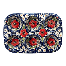 Polish Pottery Muffin Pan (Poppies & Posies) | F093S-IM02 Additional Image at PolishPotteryOutlet.com