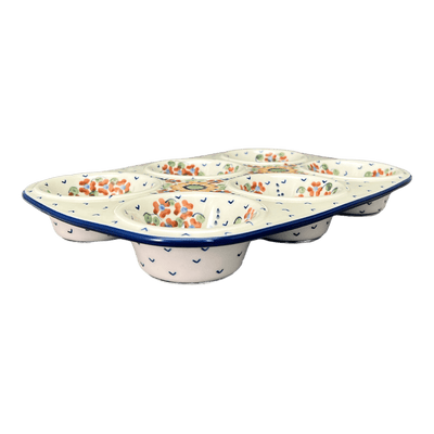 Polish Pottery Muffin Pan 11 Winter Sparrow Theme