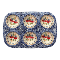 A picture of a Polish Pottery Muffin Pan (Mediterranean Blossoms) | F093S-P274 as shown at PolishPotteryOutlet.com/products/12-5-x-8-5-muffin-pan-mediterranean-blossoms-f093s-p274