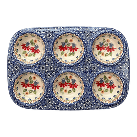 Polish Pottery Muffin Pan (Mediterranean Blossoms) | F093S-P274 Additional Image at PolishPotteryOutlet.com