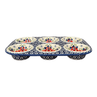 A picture of a Polish Pottery Muffin Pan (Stellar Celebration) | F093S-P309 as shown at PolishPotteryOutlet.com/products/muffin-pan-stellar-celebration-f093s-p309