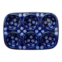 A picture of a Polish Pottery Muffin Pan (Harvest Moon) | F093S-ZP01 as shown at PolishPotteryOutlet.com/products/muffin-pan-harvest-moon-f093s-zp01