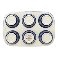 A picture of a Polish Pottery Muffin Pan (Harvest Moon) | F093S-ZP01 as shown at PolishPotteryOutlet.com/products/muffin-pan-harvest-moon-f093s-zp01