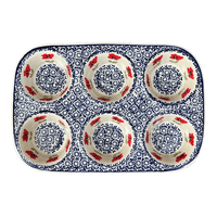 A picture of a Polish Pottery Muffin Pan (Poppy Garden) | F093T-EJ01 as shown at PolishPotteryOutlet.com/products/muffin-pan-poppy-garden-f093t-ej01
