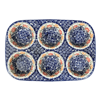 A picture of a Polish Pottery Muffin Pan (Flower Power) | F093T-JS14 as shown at PolishPotteryOutlet.com/products/muffin-pan-flower-power-f093t-js14