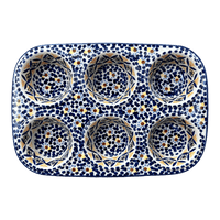 A picture of a Polish Pottery Muffin Pan (Kaleidoscope) | F093U-ASR as shown at PolishPotteryOutlet.com/products/muffin-pan-kaleidoscope-f093u-asr