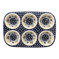 A picture of a Polish Pottery Muffin Pan (Festive Forest) | F093U-INS6 as shown at PolishPotteryOutlet.com/products/12-5-x-8-5-muffin-pan-festive-forest-f093u-ins6