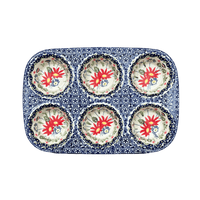 A picture of a Polish Pottery Muffin Pan (Floral Fantasy) | F093S-P260 as shown at PolishPotteryOutlet.com/products/12-5-x-8-5-muffin-pan-floral-fantasy-f093s-p260