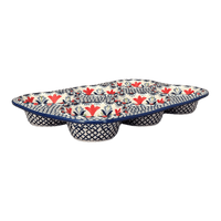A picture of a Polish Pottery Muffin Pan (Scandinavian Scarlet) | F093U-P295 as shown at PolishPotteryOutlet.com/products/muffin-pan-scandinavian-scarlet-f093u-p295