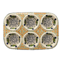 A picture of a Polish Pottery Muffin Pan (Ducks in a Row) | F093U-P323 as shown at PolishPotteryOutlet.com/products/muffin-pan-ducks-in-a-row-f093u-p323