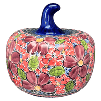 A picture of a Polish Pottery Jack-O-Lantern Luminary (Maroon Daisy) | GAD28D-AF as shown at PolishPotteryOutlet.com/products/jack-o-lantern-luminary-maroon-daisy-gad28d-af