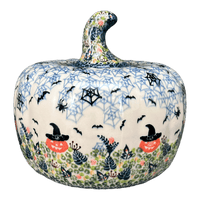A picture of a Polish Pottery Jack-O-Lantern Luminary (All Hallows' Eve) | GAD28D-AH1 as shown at PolishPotteryOutlet.com/products/jack-o-lantern-luminary-ah1-gad28d-ah1