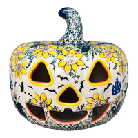 A picture of a Polish Pottery Jack-O-Lantern Luminary (Trick or Treat) | GAD28D-AH3 as shown at PolishPotteryOutlet.com/products/jack-o-lantern-luminary-ah3-gad28d-ah3