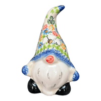 A picture of a Polish Pottery 6.5" Small Gnome Figurine (Daisy Garden) | GAD38-ABP4 as shown at PolishPotteryOutlet.com/products/6-5-small-gnome-figurine-daisy-garden-gad38-abp4